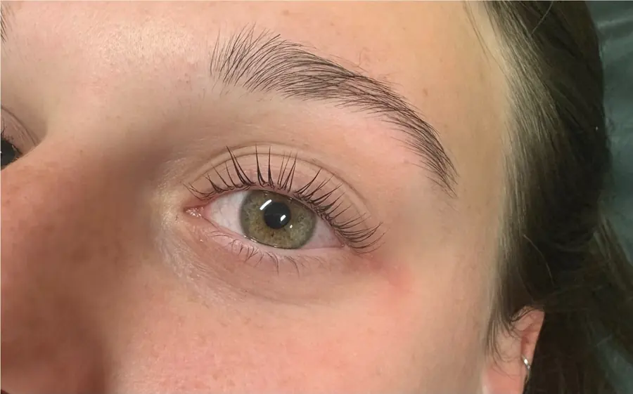 A second view of lifted, curled lashes after a lash lift