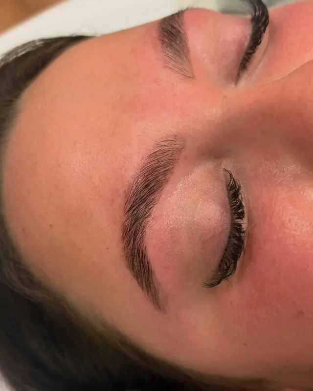 A client’s laminated and tinted brow seen from the side